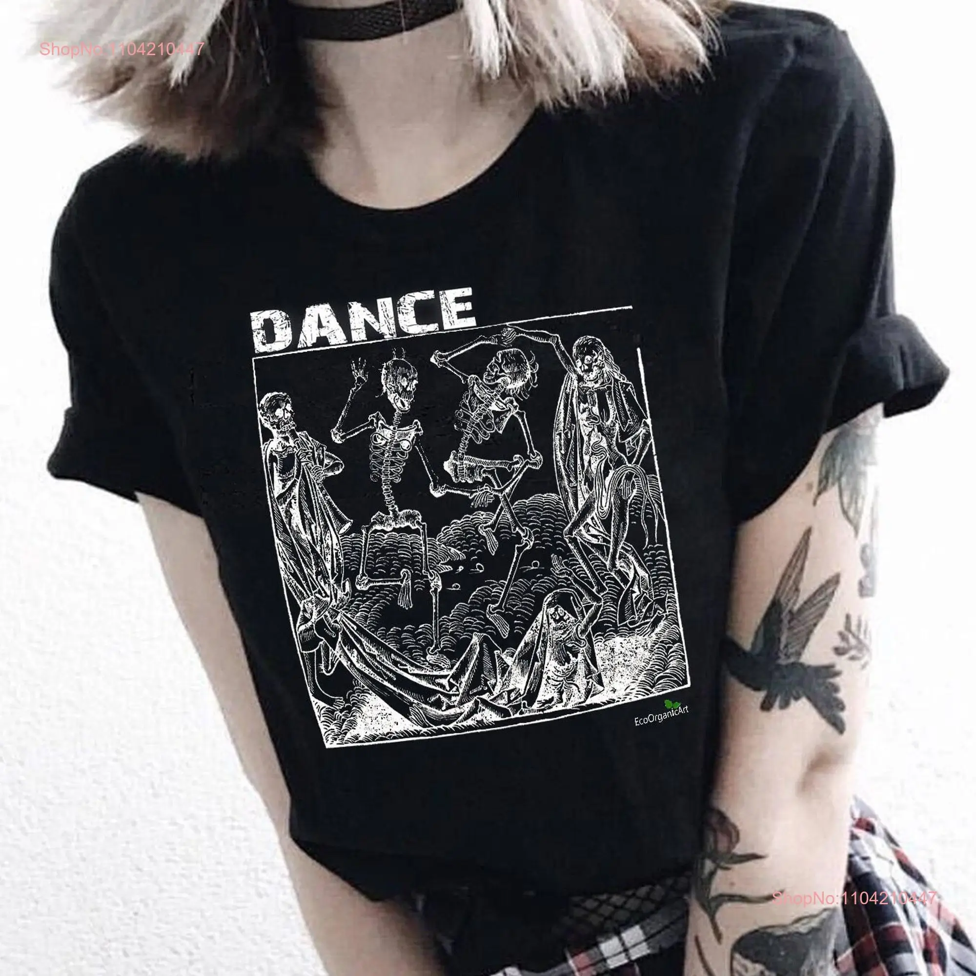 The dance of skeletons Vintage art 1493's Hans Holbein 100 Organic cotton Grunge aesthetic t shirt Oversized