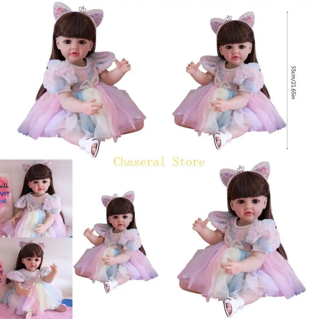 

E7CE 22in Hand Drawn Realistic Rebirth Doll Flexibility Limbs Companion Toddler Toy