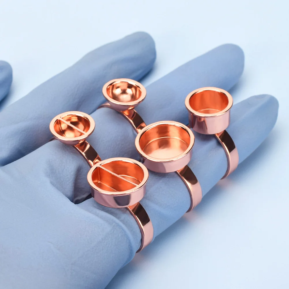 5 قطعة الفولاذ المقاوم للصدأ الوشم الحبر الدائري الصباغ حامل رمش الغراء الحاويات دائم ماكياج اكسسوارات الغراء خواتم #4