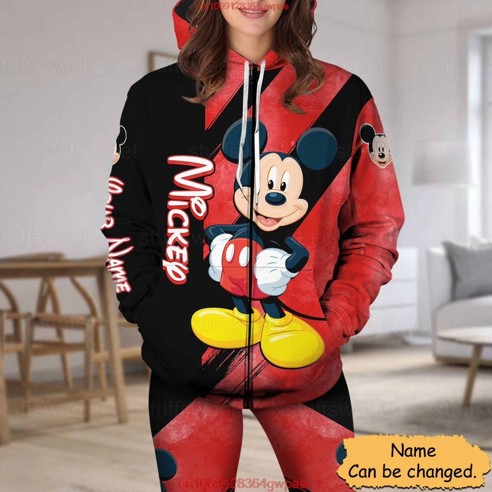 Mickey Mouse bluza z kapturem damska bluza z kapturem zestaw Mickey joga spodnie dresowe damskie Disney Yoga bluza z kapturem modna dres