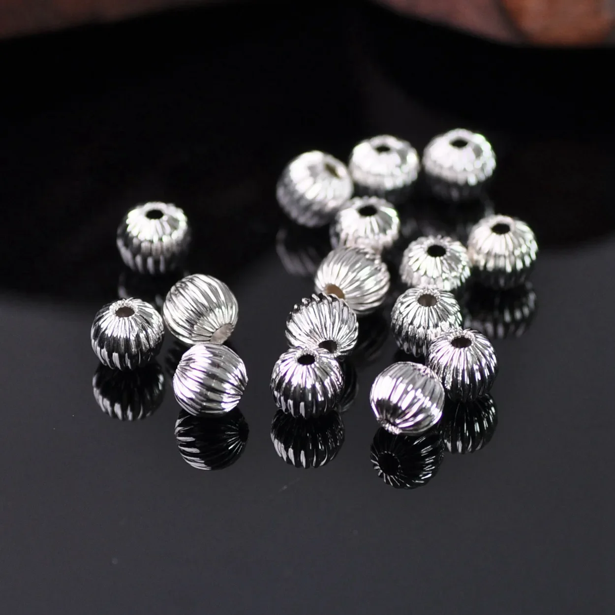 Plated Gold Color Round 4mm 5mm 6mm 8mm 10mm Hollow Plicated Metal Brass Loose Spacer Beads Lot For Jewelry Making DIY Crafts