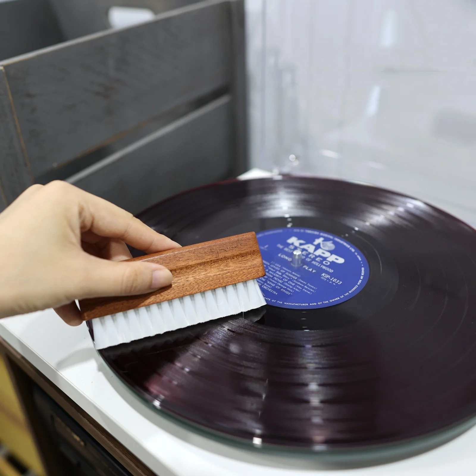 New LP Vinyl Record Cleaning Brush Anti-static Dust Proof Nylon Hair Wood Handle Brush Cleaning Fit for CD/LP Player Turntable