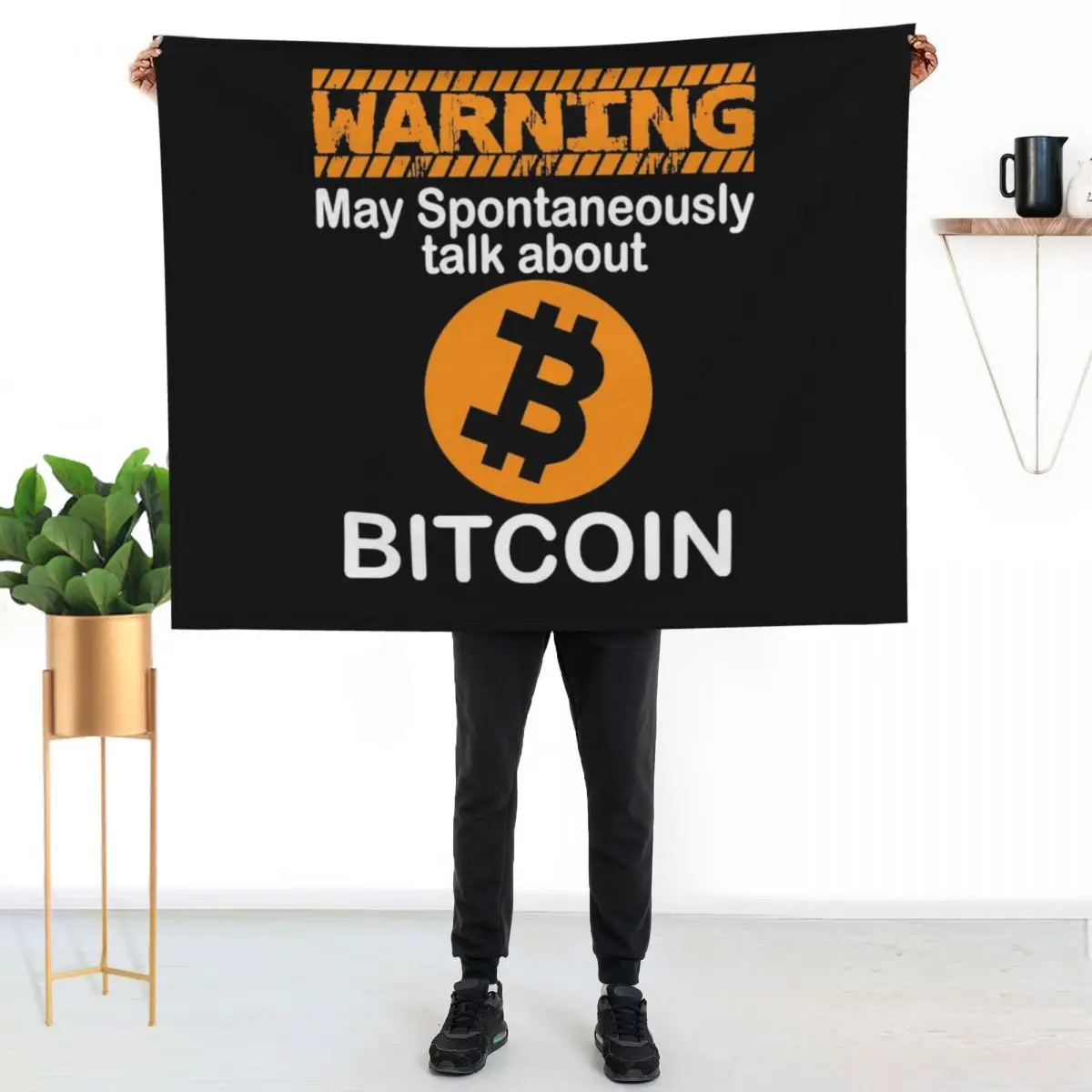 Warning May Spontaneously Talk About Bitcoin T-Shirt Throw Blanket Bed Decorative Sofas Sofas Bed linens Beautifuls Blankets