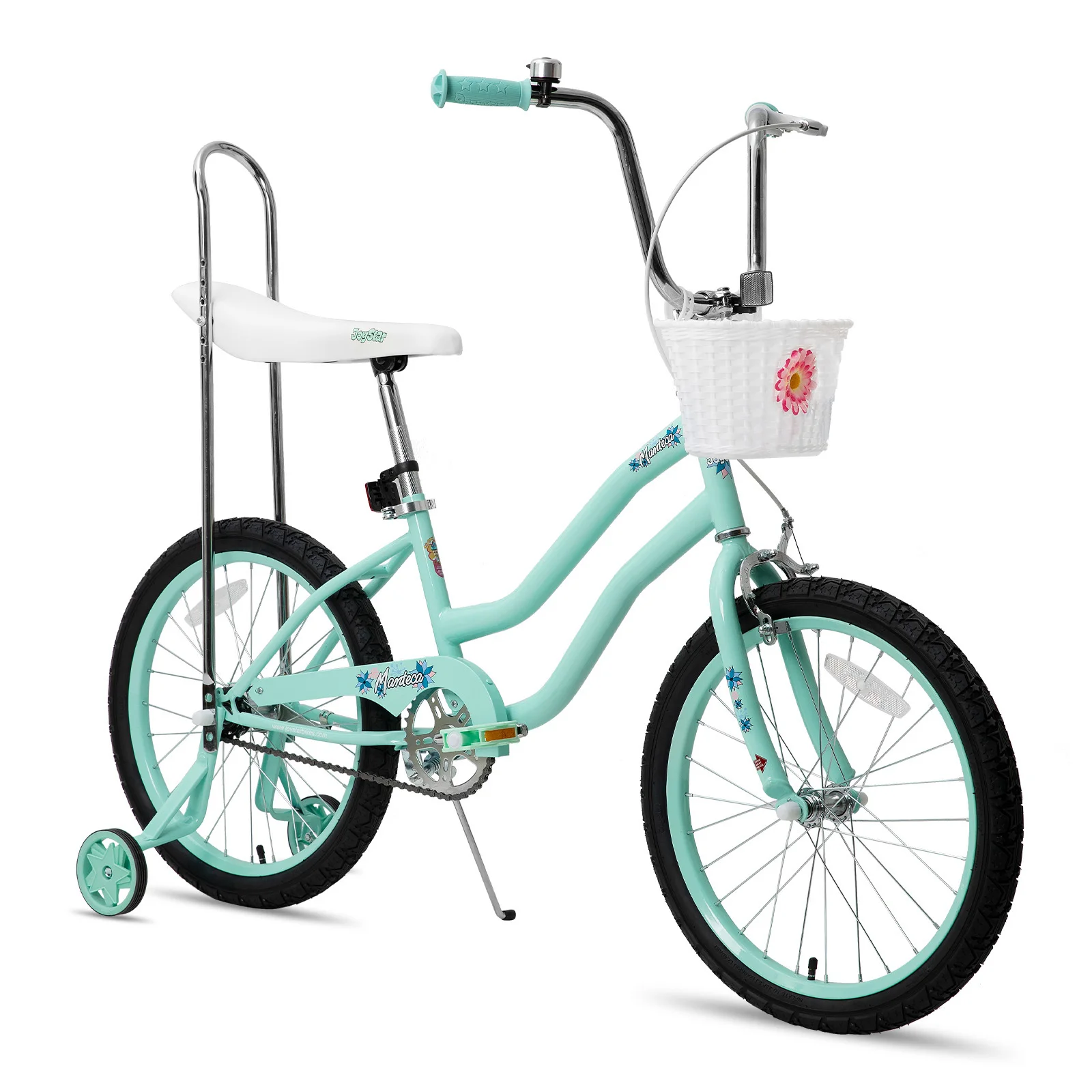 JOYSTAR 20-inch fiets met zijwieltjes, bananenzitfiets voor meisjes van 7-12 jaar, fiets met handrem, rugremmen, groen