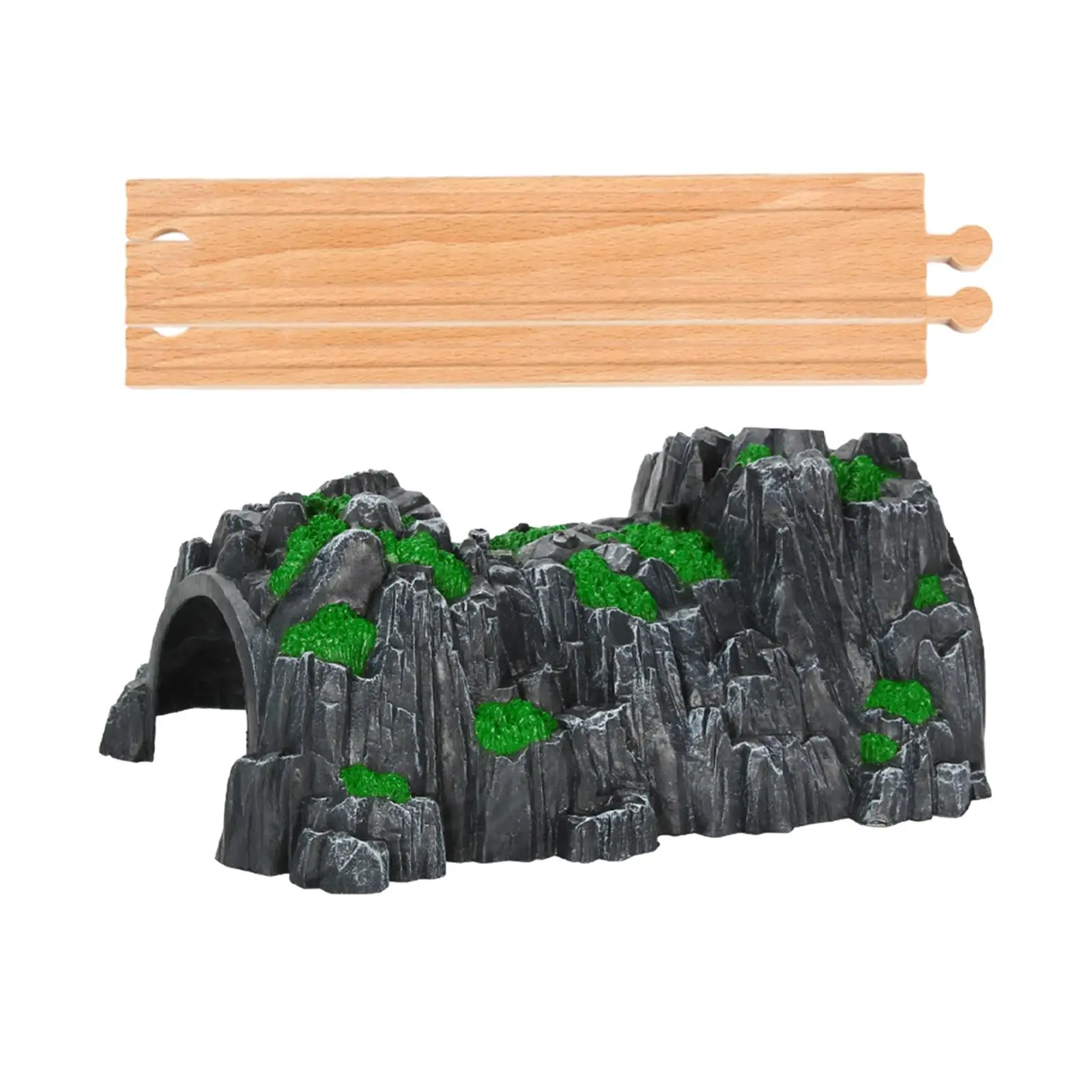 Straight Wooden Tracks Expansion DIY Rockery Train Tunnel Figurine for Home Miniature Garden Decor Railroad Set Woodland Scenics