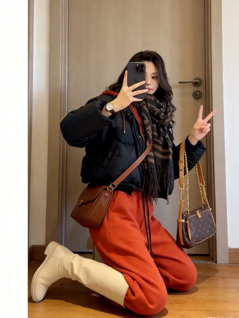 

Korean Sle ort Bread Coat Thi Warm Cotton Jaet Winter Clothes Zipper Closure Pure Color Loose Fit Commute Sle