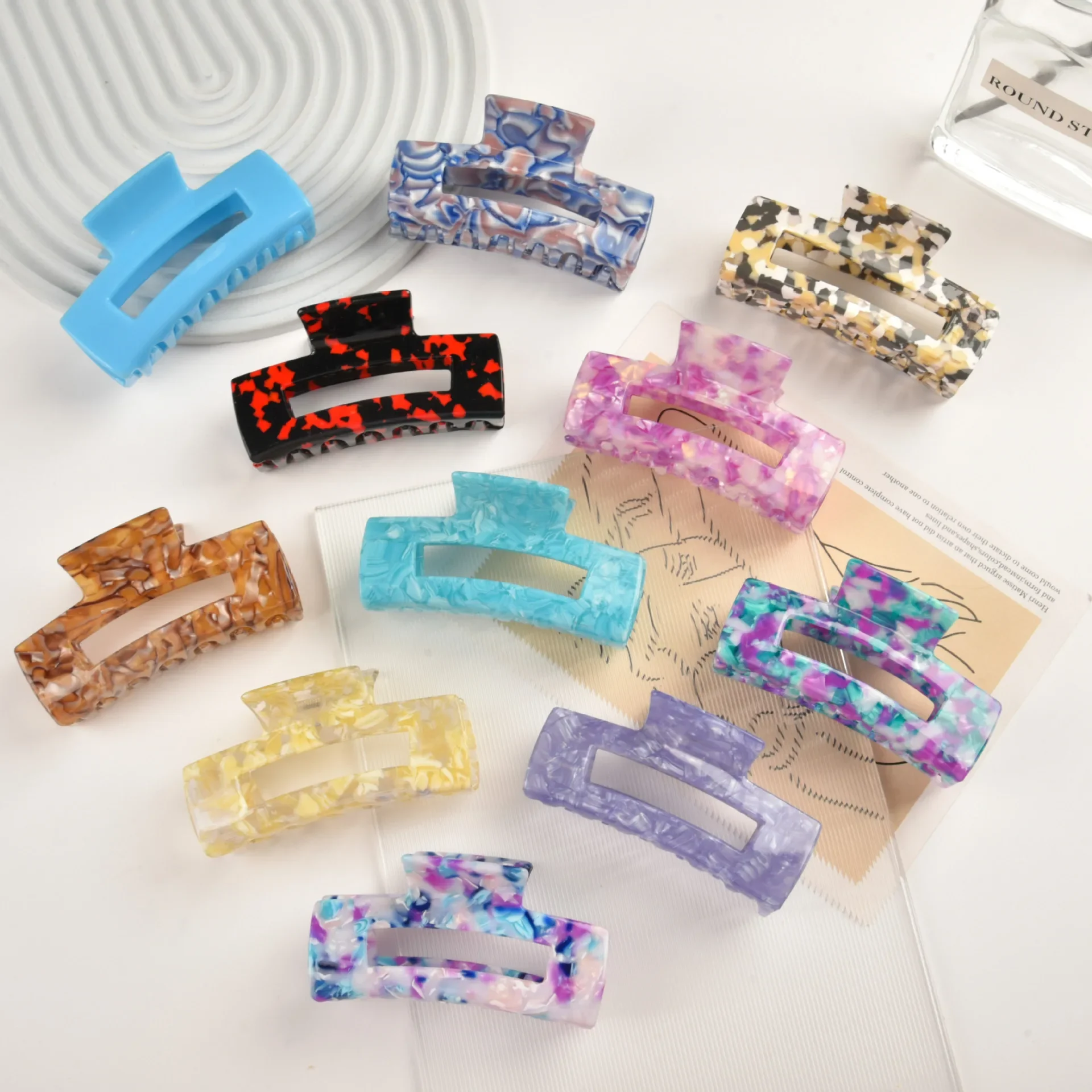 New Large Colorful Square Hair Claw Korean Acetate Hair Clips Hairpins Fashion Shark Clip for Women Hair Accessories Summer