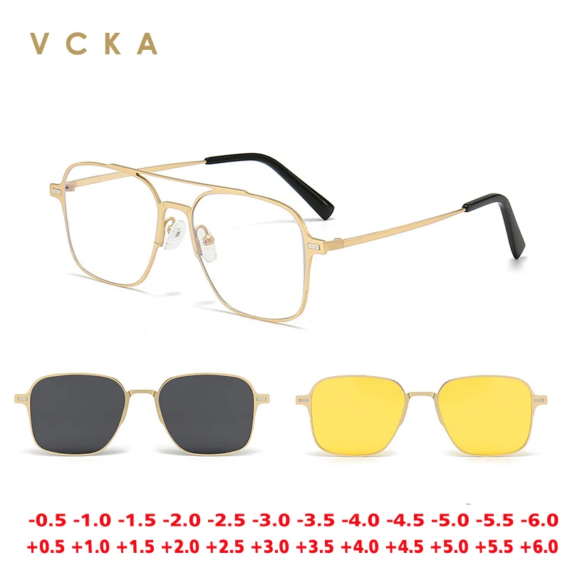 VCKA 3 In 1 Titanium Alloy Magnet Myopia Sunglasses Frame With Clip On Glasses Polarized Hyperopia Men Women Optical Compute