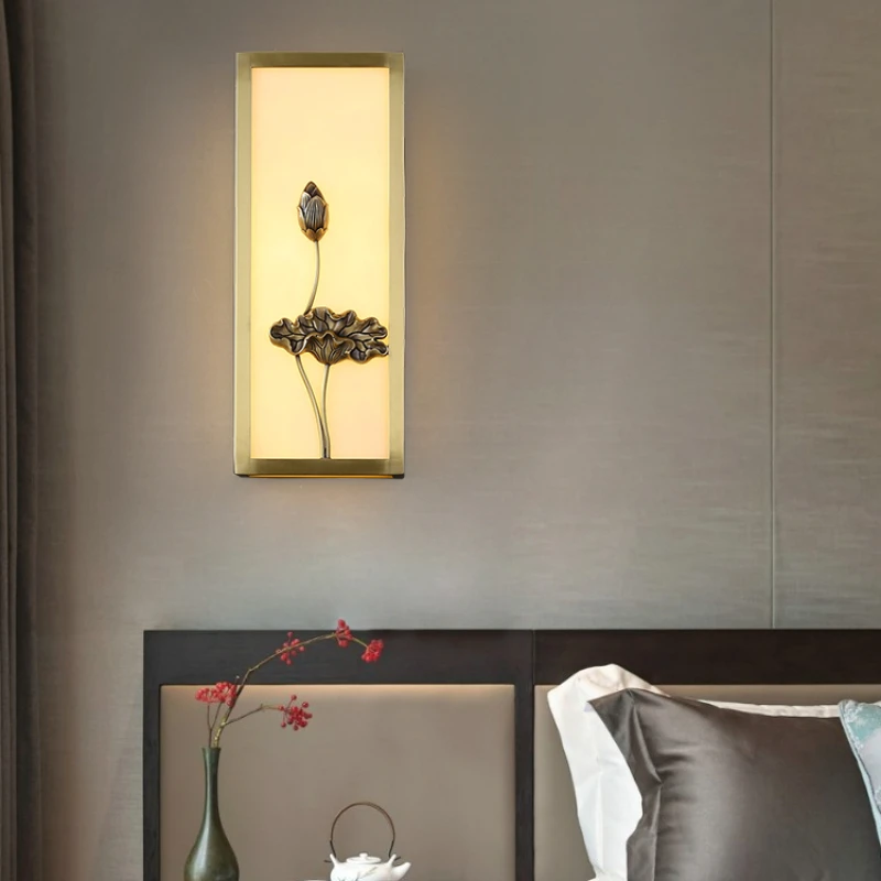 Lotus wall lamp Chinese Zen living room TV background wall lamp bedroom bedside wall lamp