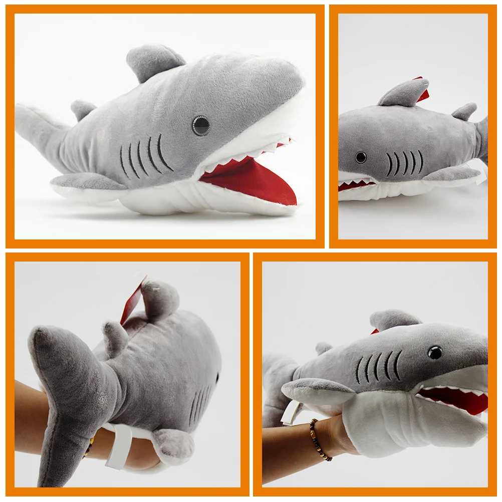 Marioneta de mano de tiburón de dibujos animados en 3D, juguete educativo para niños, marionetas creativas de animales, juego interactivo, puesta en escena de rol suave
