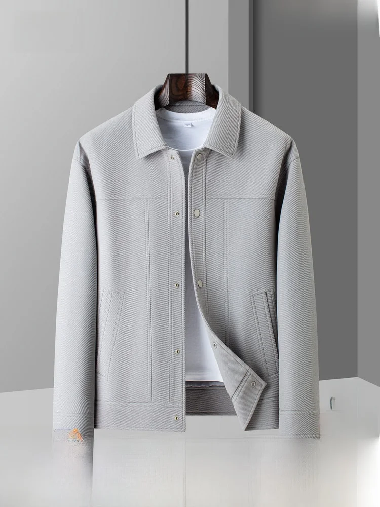 

Spring 2026 Men's Busin Casual Outerwear Jaet Flipped Collar Texture Sensation Snow Mid-Fly Stand Fit Polyester Fiber