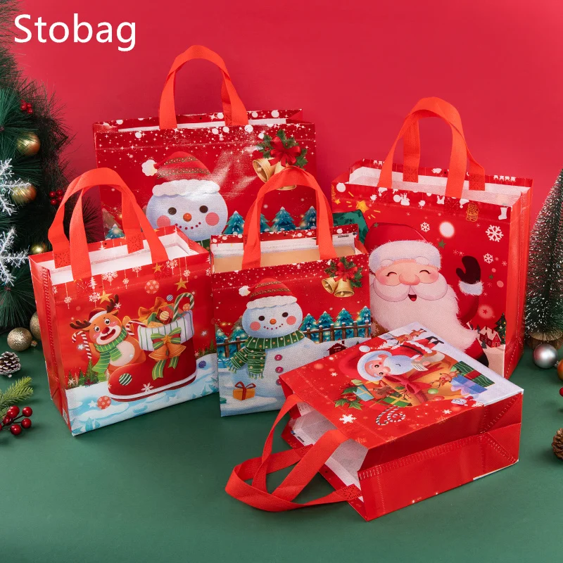 

12/30pcs Christmas Gifts Bags Fabric Hnadle Candy Cookie Snack Food Present Packing Santa Claus Event & Party Spring Festival