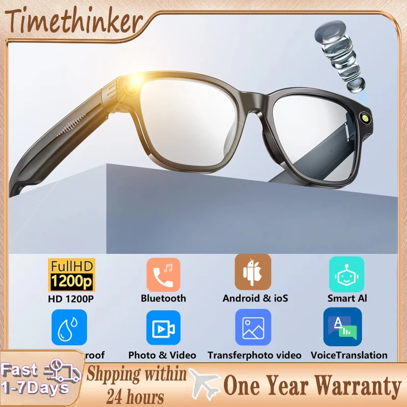 

Timethinker AI Smart Glasses 800W Recording Videos AI Photo Recognition Answer Translation 270mAh LargeBattery Bluetooth Glasses