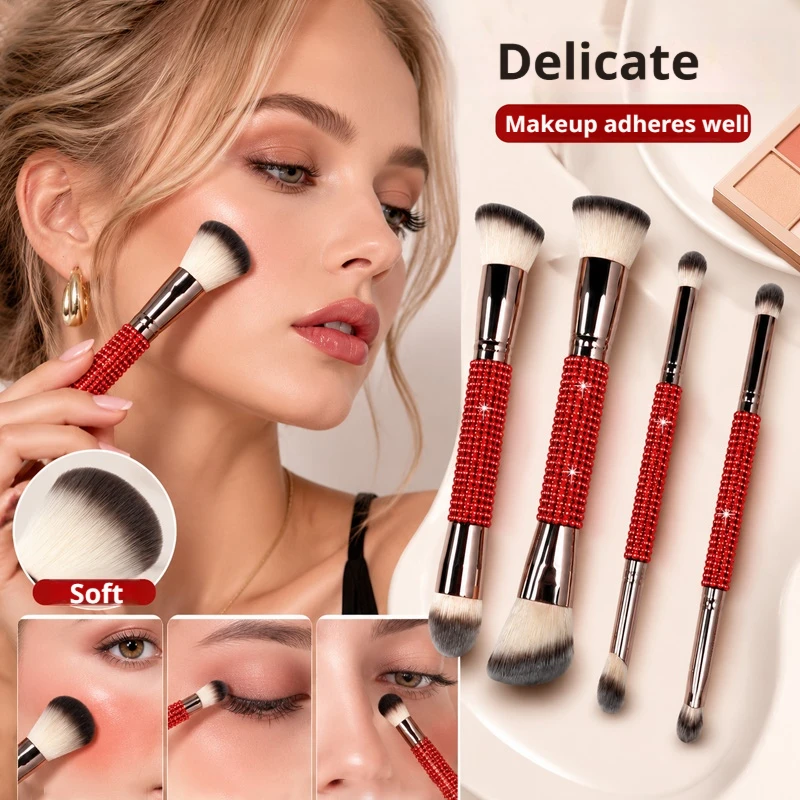 Portable Travel Makeup Brushes 4pcs, Glitter Diamond Handle Mini Cosmetic Brush Set, Eyeshadow Blending Concealer Facial Brush