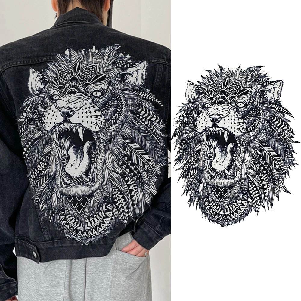 Large Personality Black And White Printing Lion Patches Sew on For Down Jackets DIY Animal Pattern Clothing Accessories