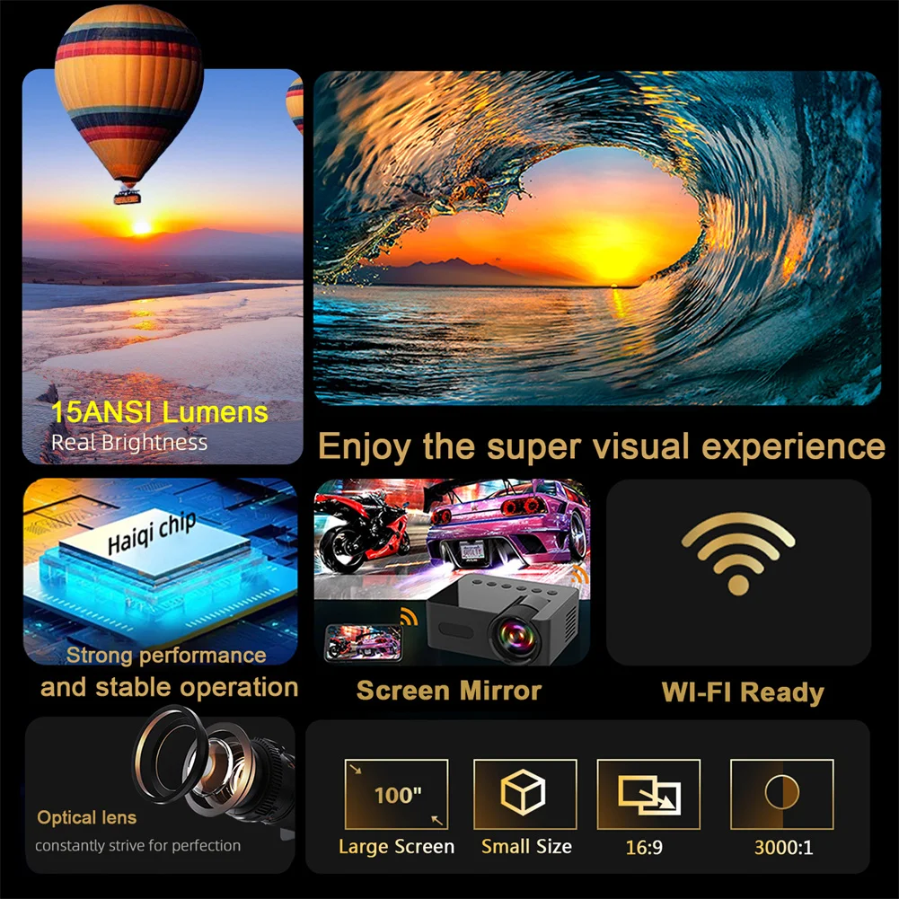 2024 New YT100 WiFi Portable Projector HD Mini Video Projector Home Video Smart Projectors For Phones Tablet Laptops Computer