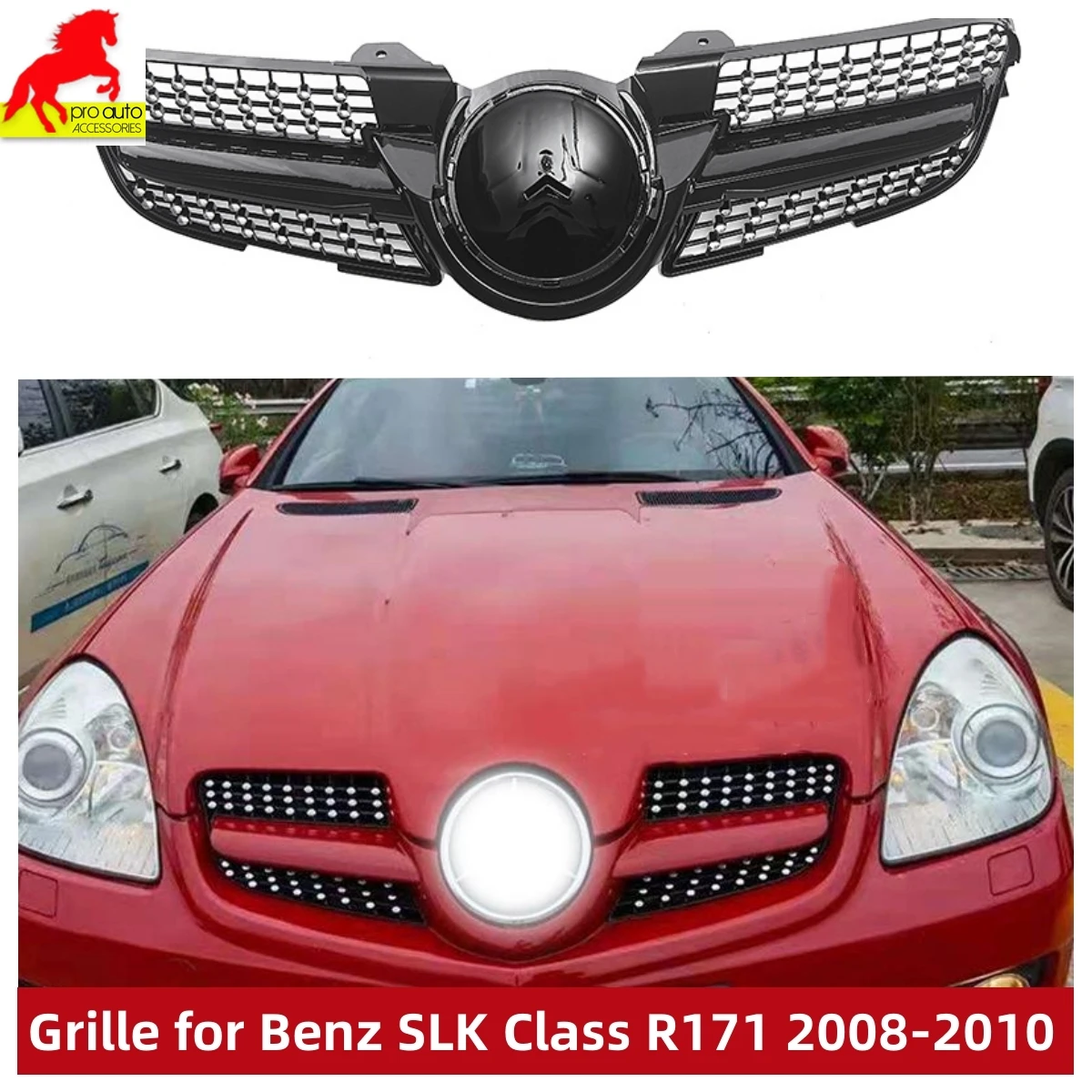 

Glossy Black for Mercedes Benz SLK class R171 2008 2009 2010 Front Bumper Grille Diamond Style Grill Racing Grills Car Styling