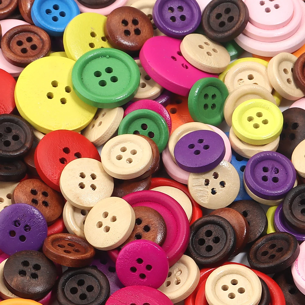 50Pcs Wooden Buttons Natural Color Round 4 Holes Buttons for Sewing Scrapbooking Home DIY Clothes Sewing Accessories 15/25/30mm