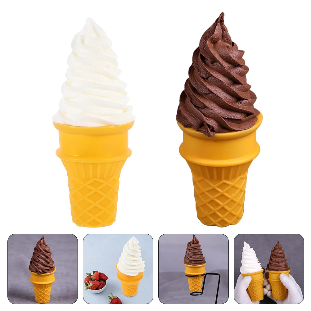 2 Pcs Simulation Ice Cream Realistic Artificial Comida Fake Cones Candyland Decorations Play Statue Cake