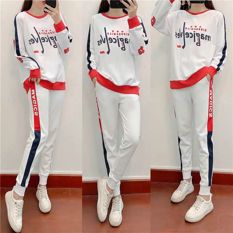 Women's Casual Sportswear Set Youth Korean Version Hip Hop Loose Slim Fashion New Crewneck Hoodie Pants Simple Two-piece Set