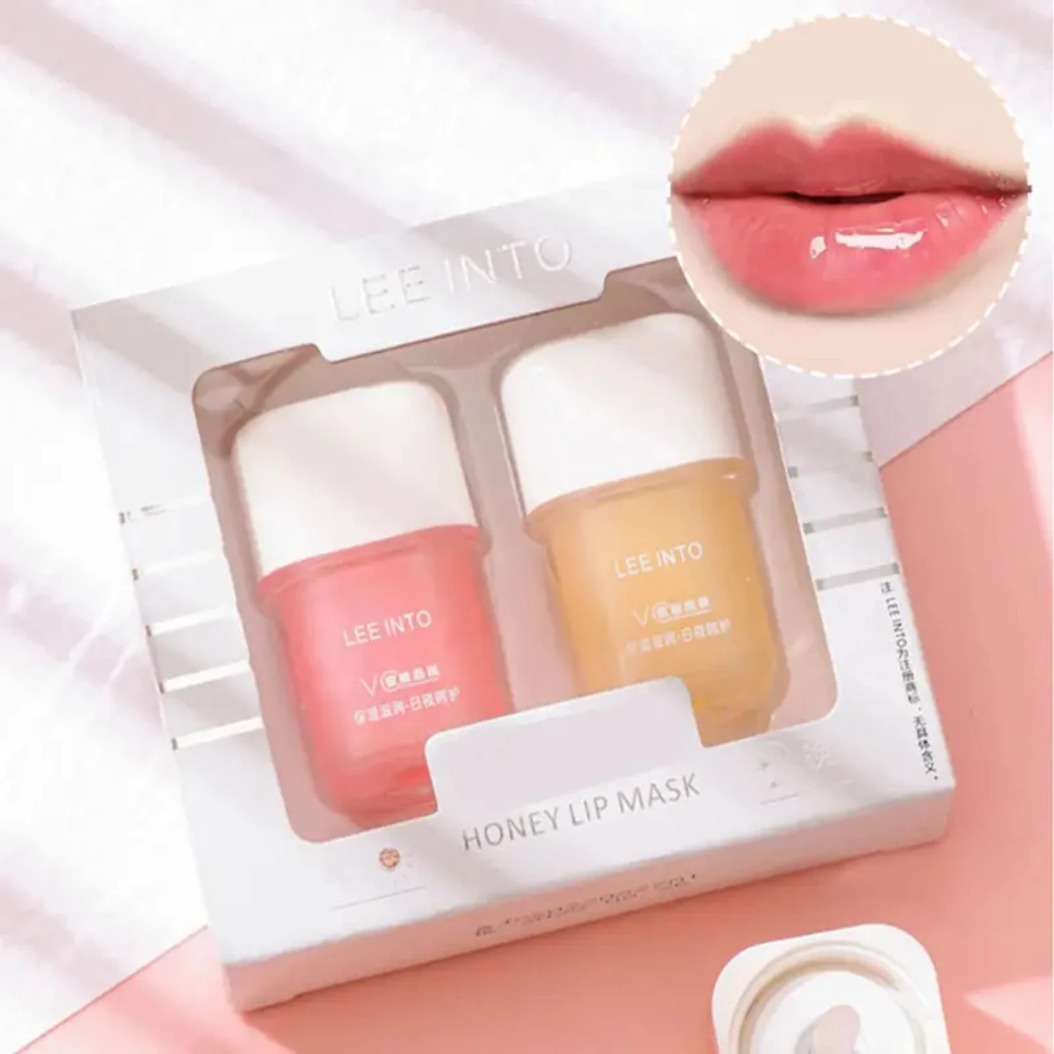 مجموعة قناع الشفاه المرطب بالعسل للعناية الشديدة وإصلاح الشفاه، وتفتيح خطوط الشفاه، والترطيب ليلا ونهارا من LEEINTO