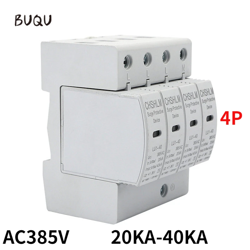 

BUQU AC SPD 4P surge protector 20KA~40KA 385V household surge protector protection low-voltage arrester guide rail installation