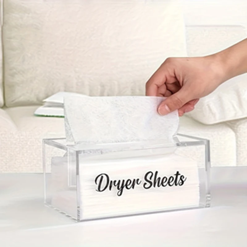 Dryer Sheet Holder, Acrylic Dryer Sheet Dispenser with Hinged Lid, Laundry Room Organization & Decor Box, Container Storage