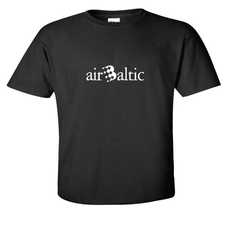 Air Baltic Vintage White Logo Latvian Airline Black Cotton T Shirt