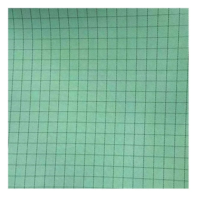20PCS Twill 2/1 Grass Green 5mm Polyester Grid Carbon Fiber Stripe Washable Anti Static Reusable Textile ESD Uniform Fabric