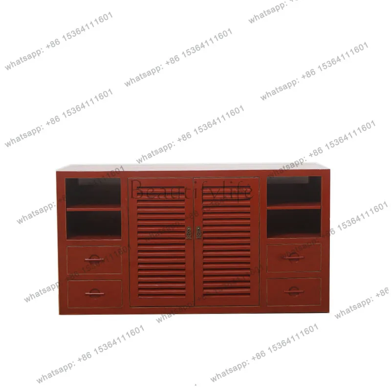 New Chinese solid wood old red dining side cabinet living room retro foyer TV cabinet