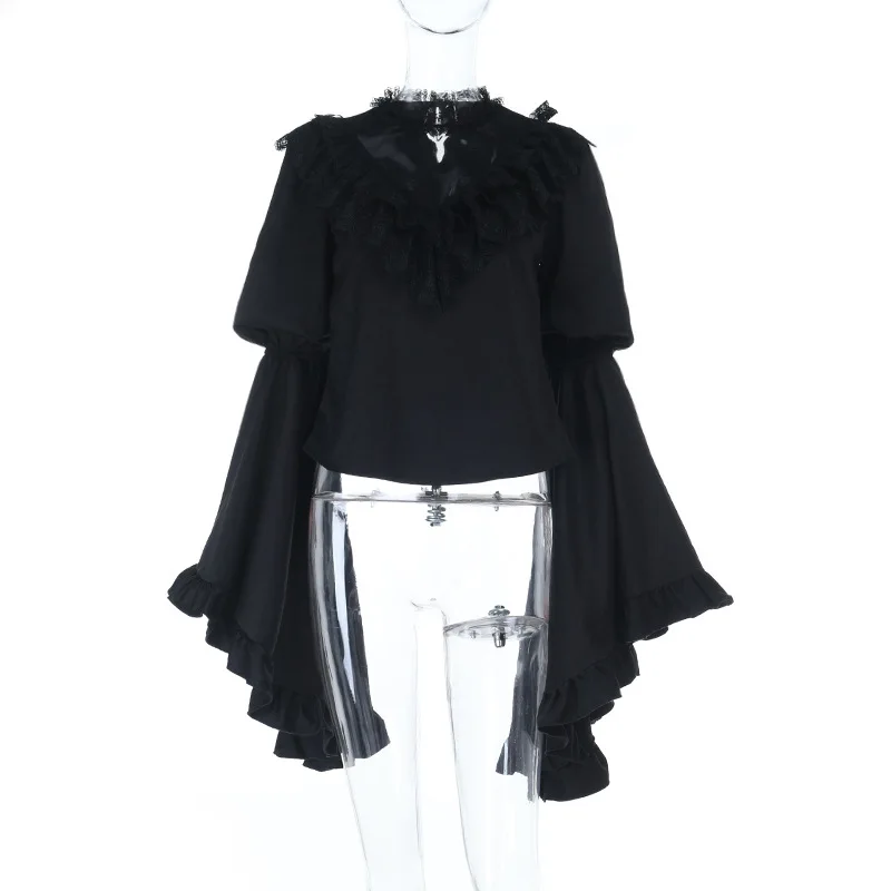 2026 جديد القوطية خمر القوطية الدانتيل الكتف Awl معطف سلسلة الشارع الشهير تأثيري Awl المرأة طويلة الأكمام مقنعين معطف قصير القمصان