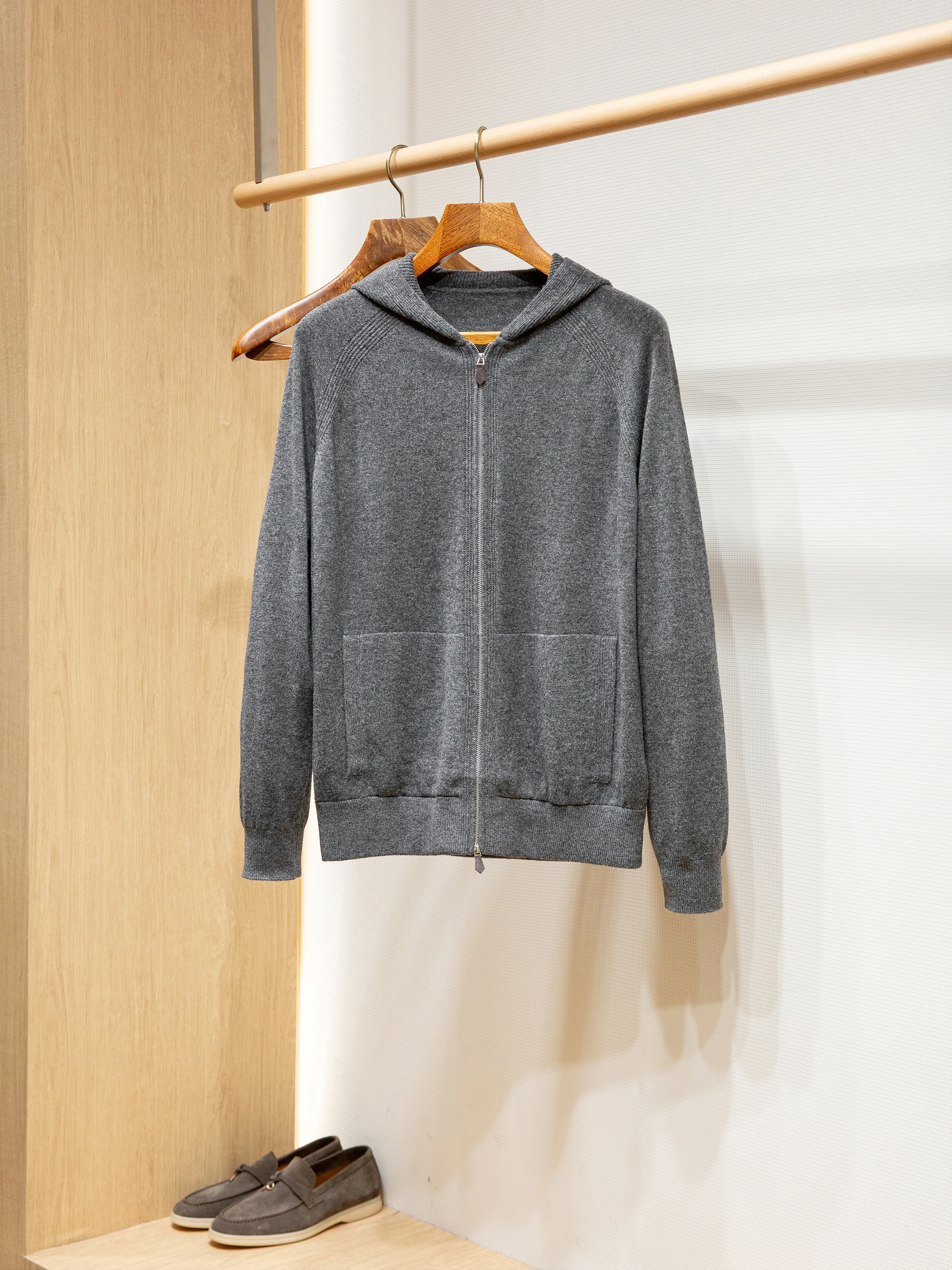 

LP custom-woven yarn 100% wool zip-up hoodie knit jacket