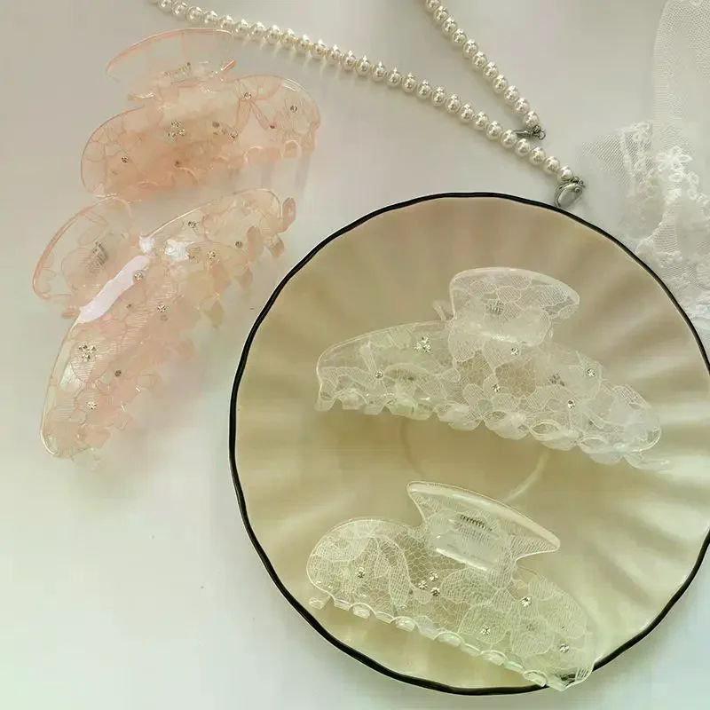 

New Korean Woman Senior Lace Pattern Hair Claw Barrettes Girl Fashion Hair Clips Hair Headwear Hair Accessories Hairpins