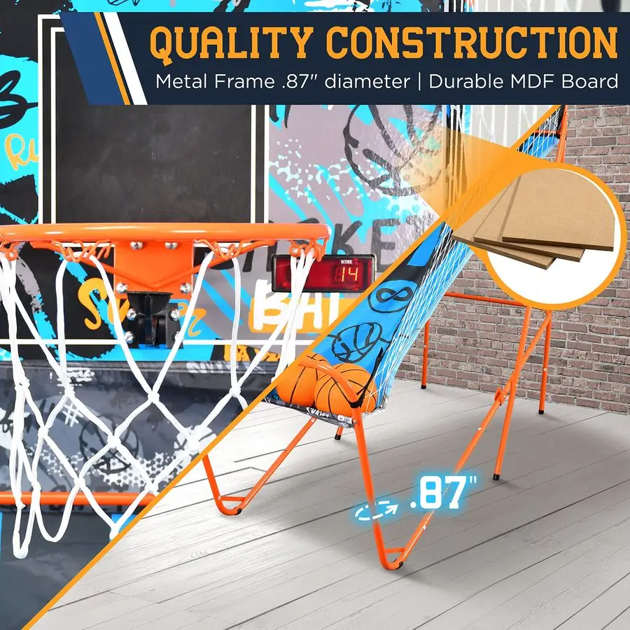 لعبة كرة السلة ذات الطوق الواحد، لعبة غرفة الممرات المنزلية الداخلية مع لوحة النتائج الرقمية LED الإلكترونية، وقت اللعب