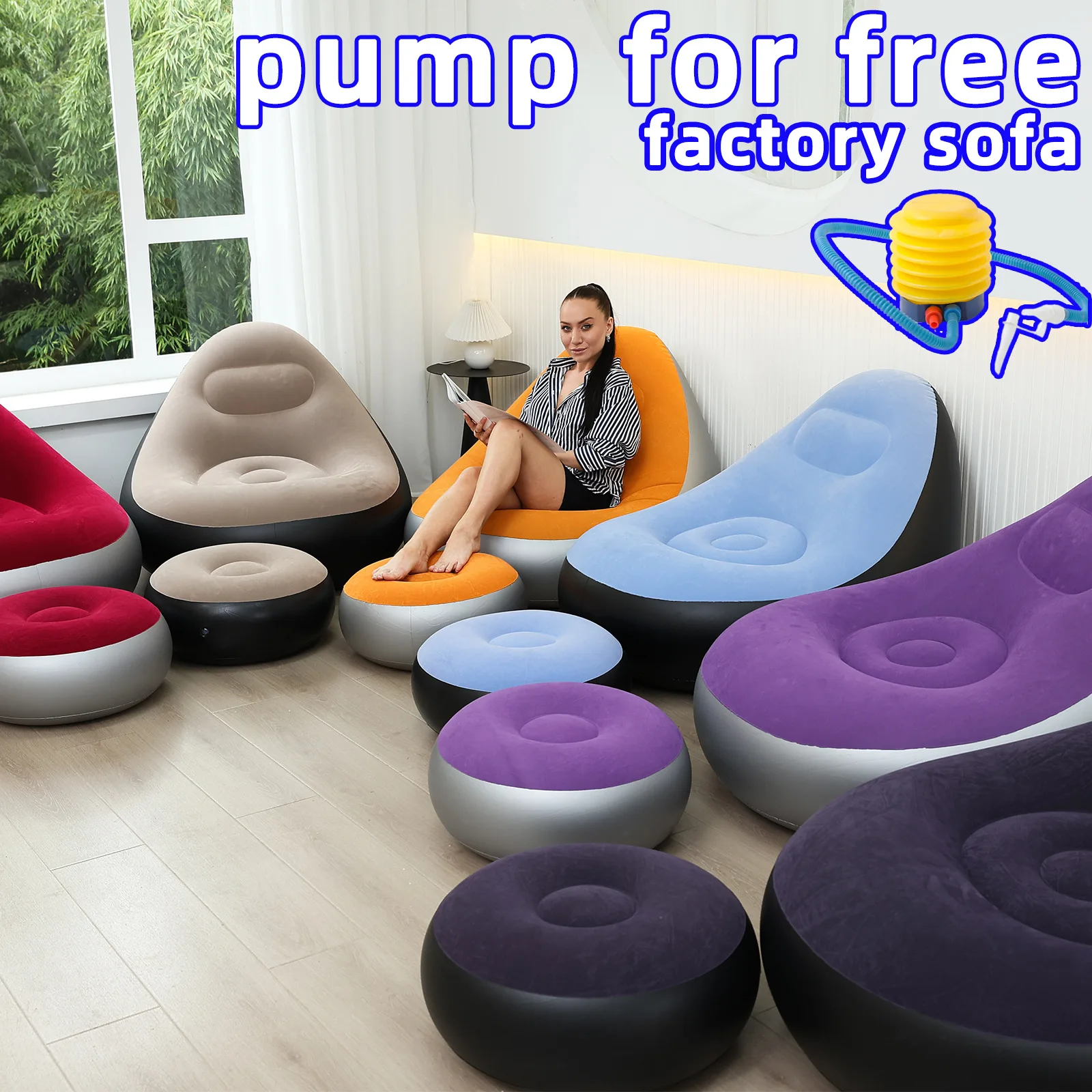 Modern Outdoor Inflatable PVC Flocking Sofa Bed New Foldable Recliner with Foot Pump for Bedroom & Living Room or Hospital Use