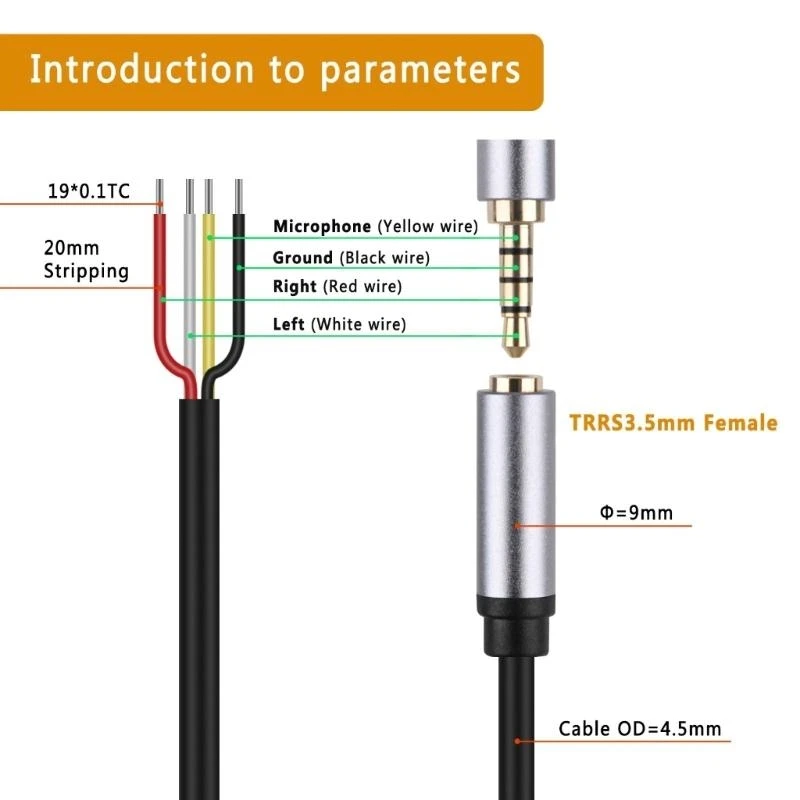  3.5mm Female Auditory Plug to TRRS Stereo Bare Wire Auditory Cable for Replacement and Repair of Auditory Devices