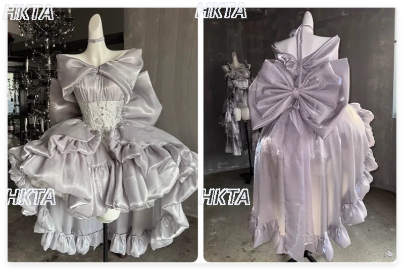 

Sweet and Elegant One-word Collar Lolita Princess Dress Bar Mitzvah Birthday Dress Women Bow Slim Stitching Ball Gown Mini Dress