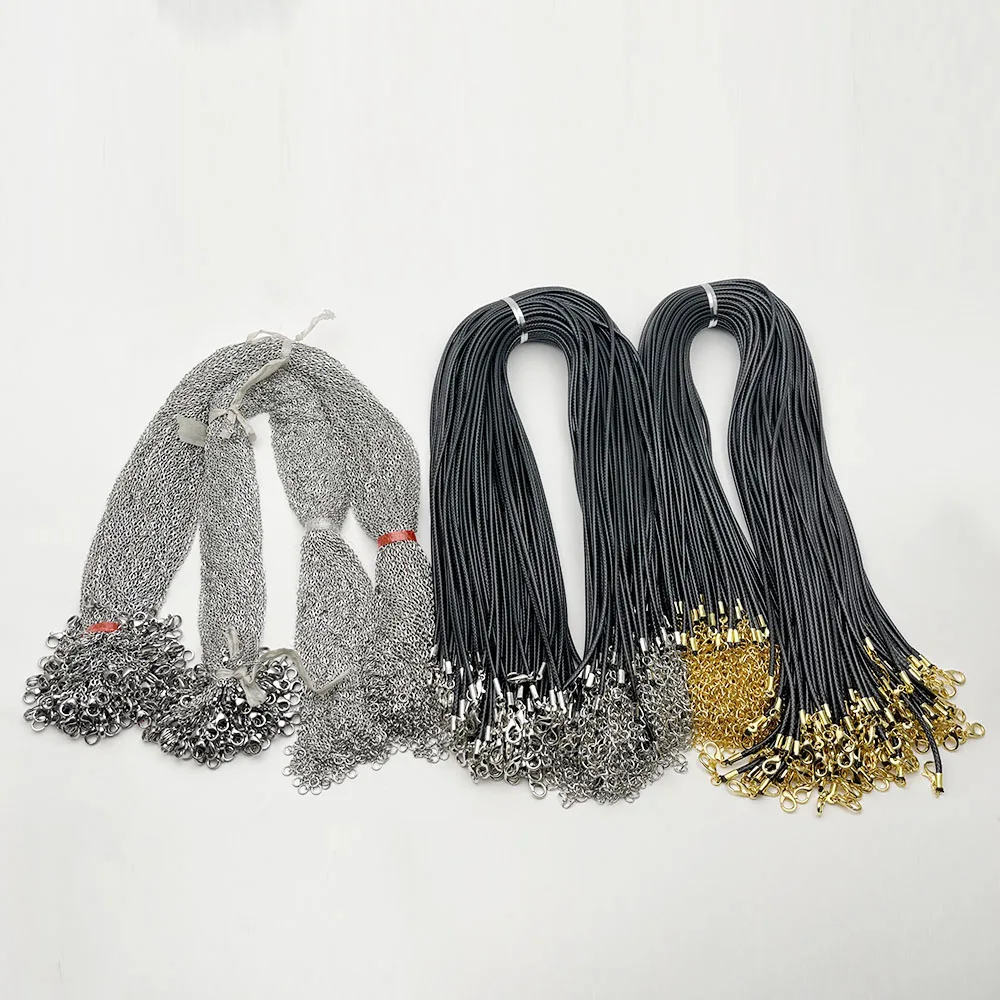 

100pc Fashion Good quality 1.5 2.0MM 45cm stainless steel or black Wax rope lobster clasp necklace lanyard Jewelry pendant cords