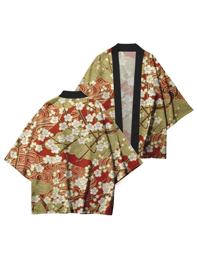 2024 NewFolding Fan Stampato Kimono delle Donne degli uomini di Harajuku Yukata Giapponese Veste di Modo Kimono di Strada Cosplay Cardigan Camicia
