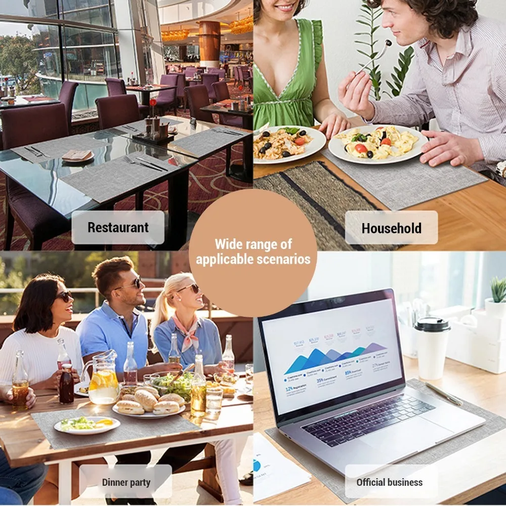 6Pcs Artificial Leather Placemats Waterproof Smooth Texture Table Mat Set Flat Solid Cut Resistant Edge Heat Resistant Placemats