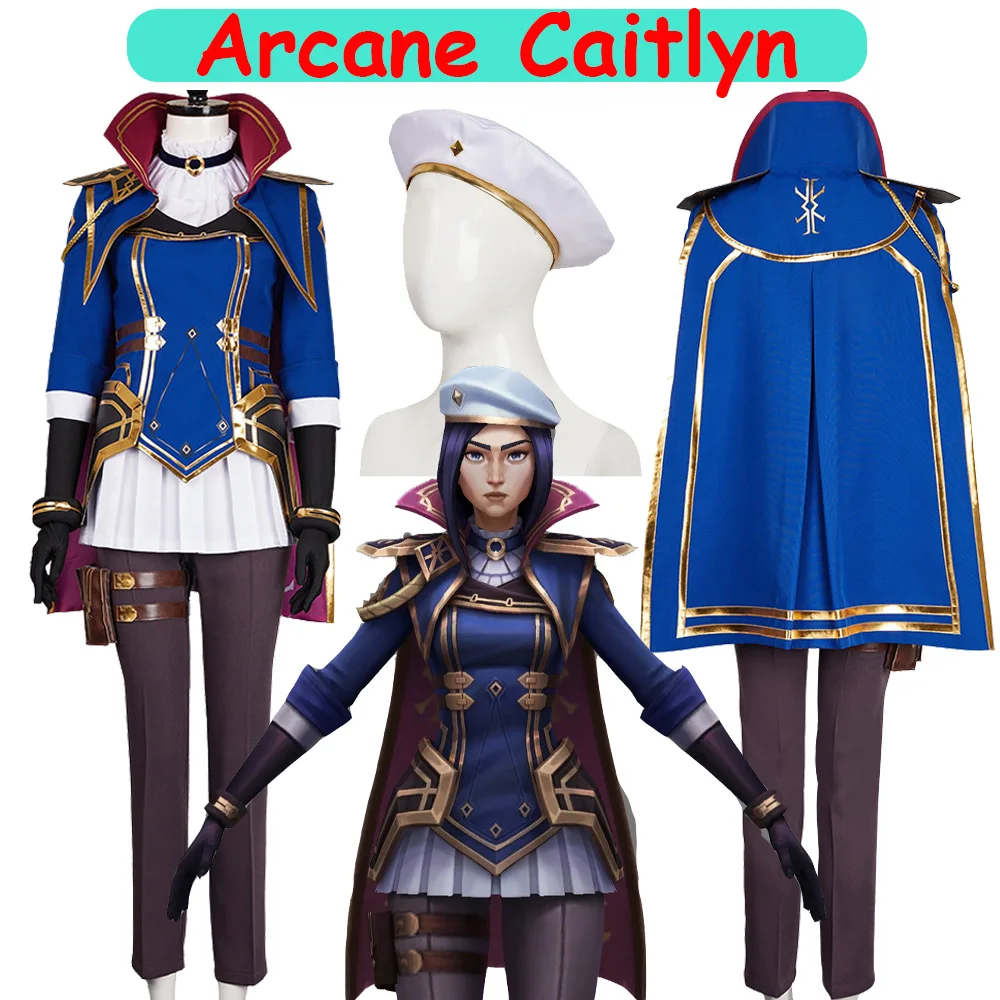 Disguise Arcane Caitlyn Cosplay Wig Hat Game LOL Costume the Sheriff of Piltover Women Suit Outfits Halloween Party Clothes