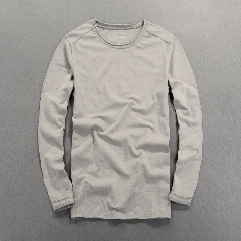 Long Sleeve T-shirt for Men Casual Basic Cotton Tshirt Solid Color O-Neck Pullover Tops Male Gray Best Seller Tees Clothing