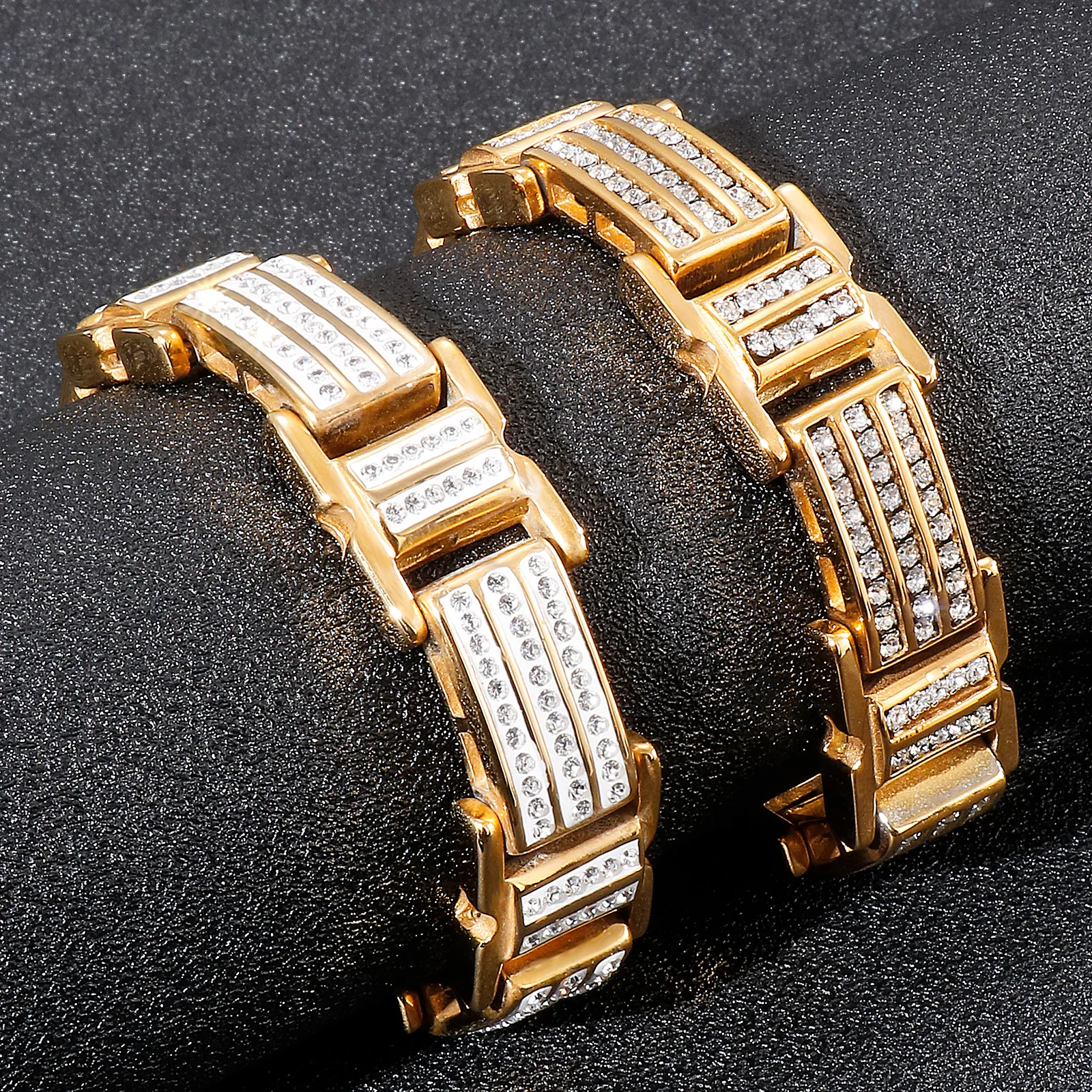 Hip Hop Gold Color High Quality Stainless Steel Zircon Bracelet Star Cross Bangles Trend Jewelry Rock New