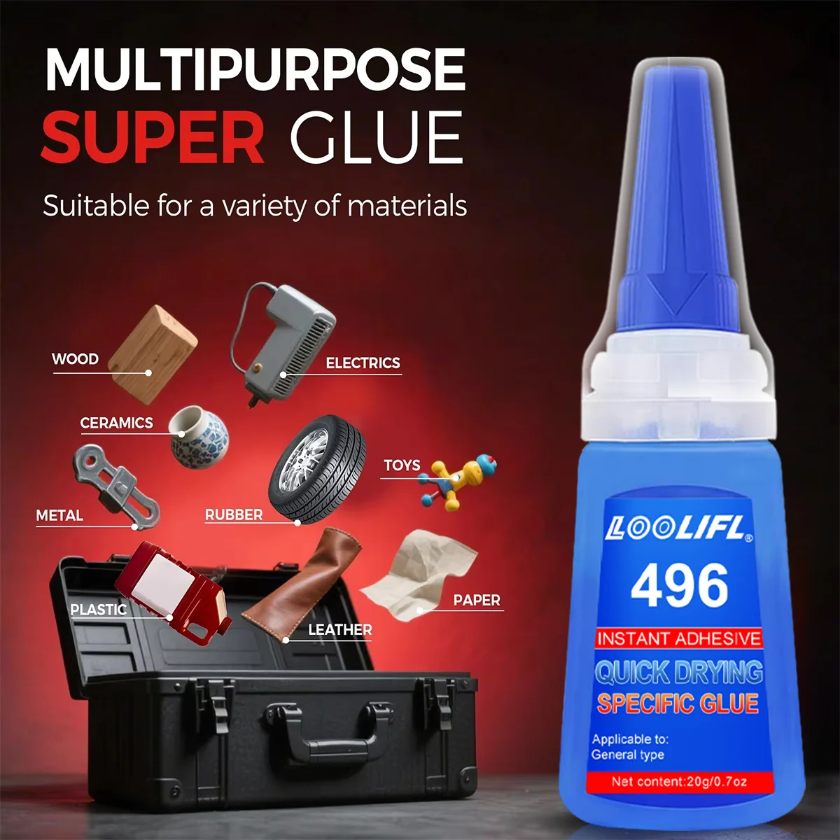 LOOLIFL401 Mehrzweck-Superkleber, Cyanacrylat-Klebstoff, 20 g, sofortiger, schneller Klebstoff, für Gummi, Holz, Glas, stärkerer Allklebstoff – Detail 6