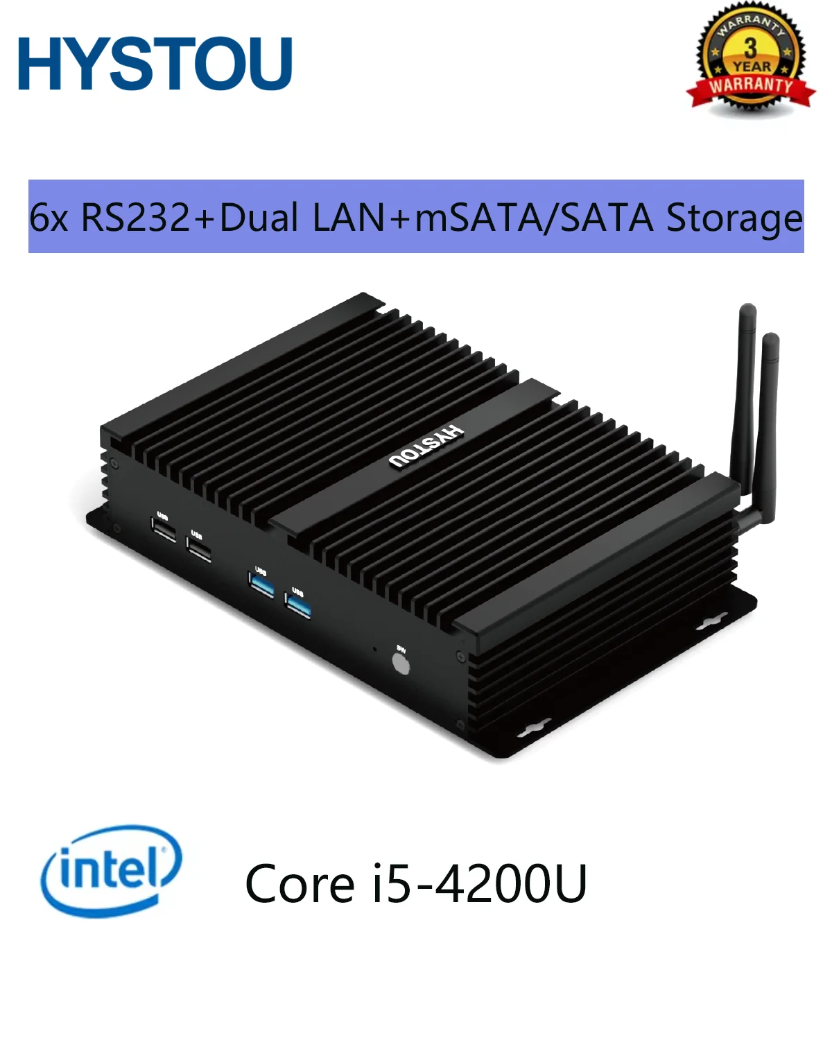 2025 HYSTOU كمبيوتر صغير 4*3.0 USB صندوق كمبيوتر مدمج بدون مروحة صناعي Win 7/Win10/Linux Graphic Intel HD 4400