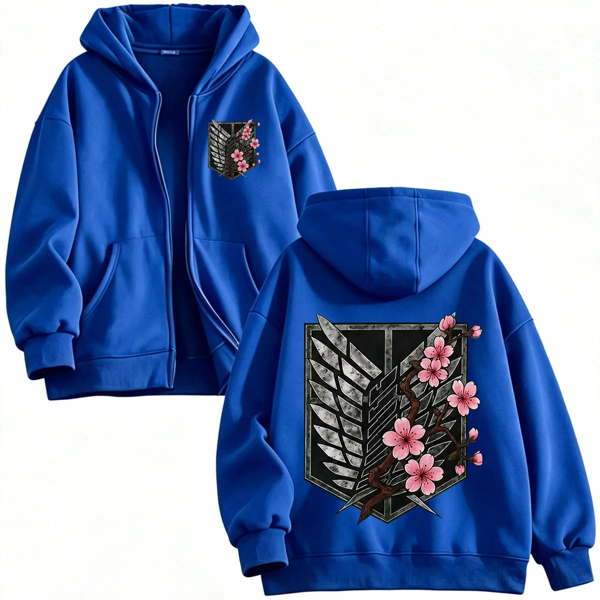 Anime Attack on Titan Mikasa Ackerman Eren Jaeger Wings of Freedom Logo Reißverschluss-Hoodies Herren-Sweatshirt mit Reißverschluss und langen Ärmeln – Detail 6