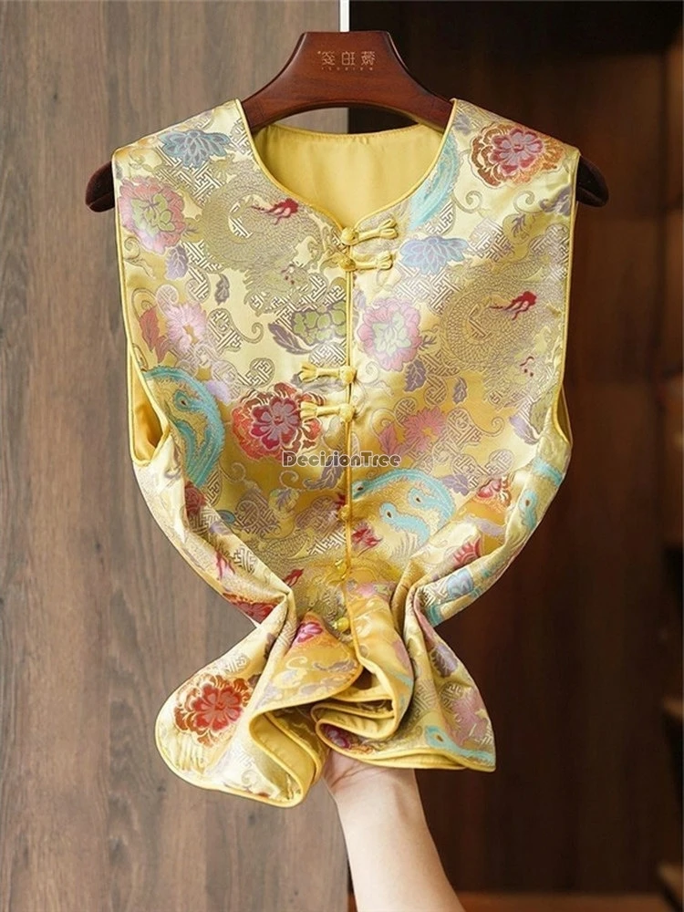 2026 new chinese traditional style jacket jacquard embroidery tang suit vest v-neck sleeveless cheongsam button retro vest top