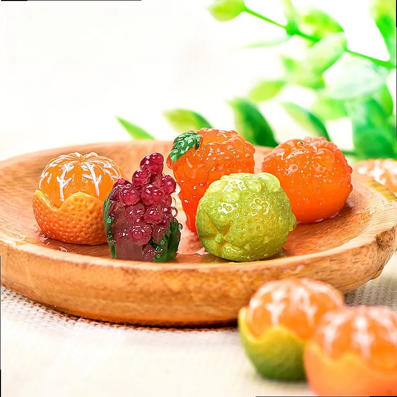 100pcs Cute Mini Simulated Fruit Orange Grape Resin Cabochon DIY Keychain Dollhouse Kitchen Decor