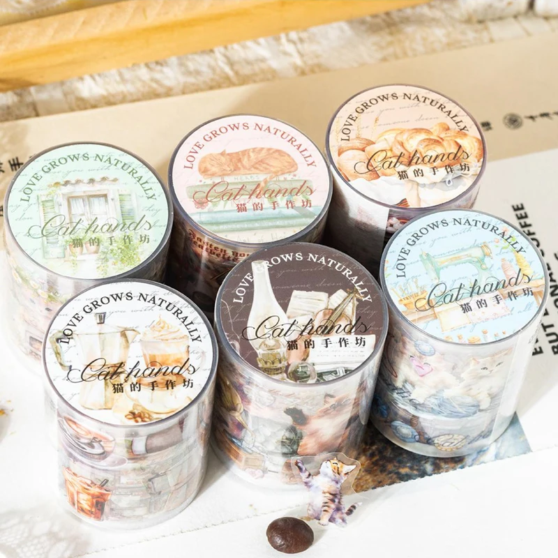 

Бумага Mr, 6 стилей, один рулон каждый кошачий ручной мастерской серии, высеченная лента, наклейки для домашних животных, милые наклейки