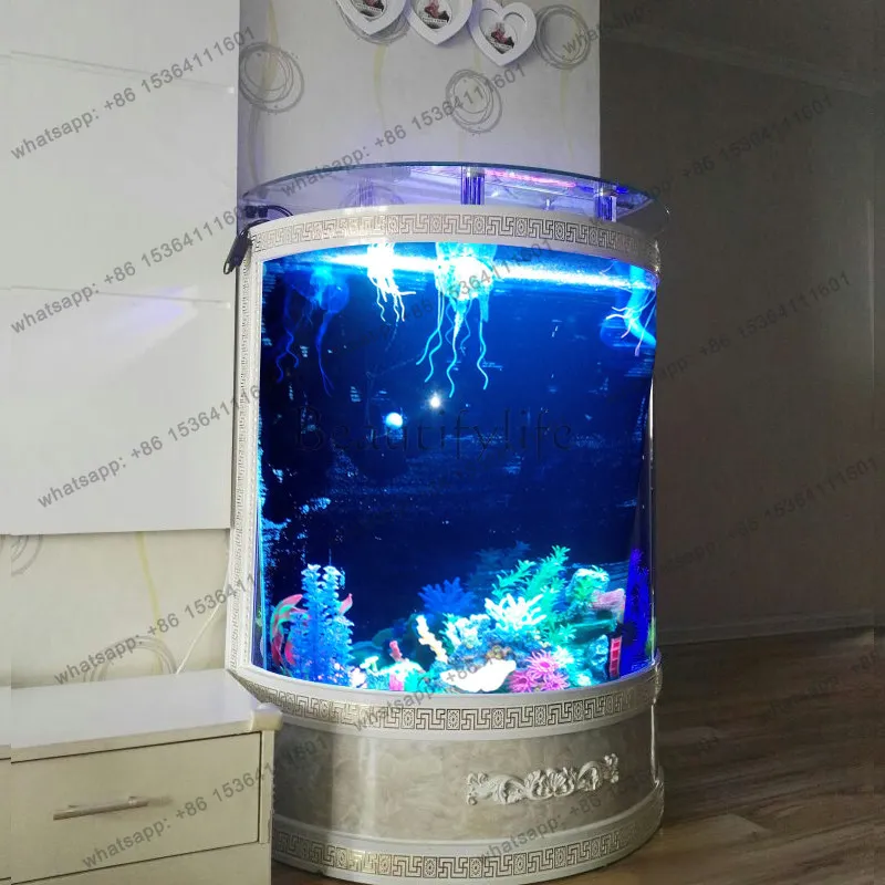 LX European semi-circular fish tank aquarium cylinder against the wall floor-to-ceiling glass bar counter